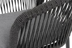 "Марсель" стул плетеный из роупа, каркас алюминий черный муар, роуп темно-серый круглый, ткань темно-серая 027