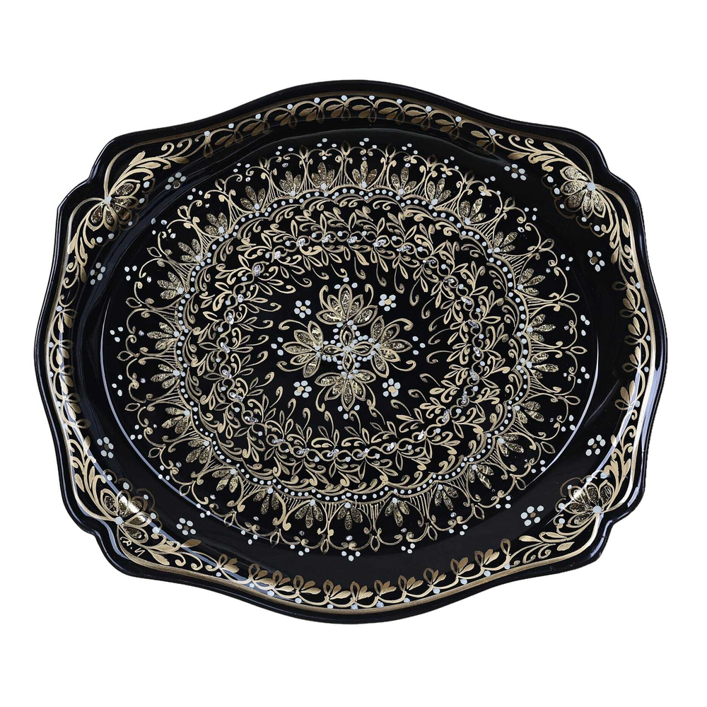 Жостовский поднос орнаментальный декоративный, размер 20х17 см (A3), металлический