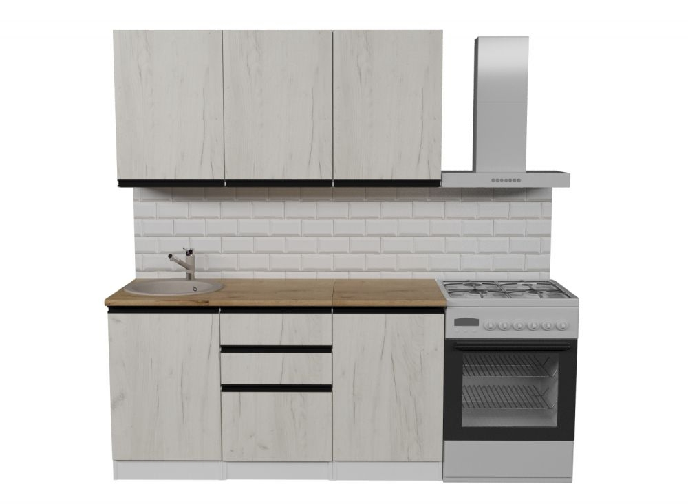 Кухонный гарнитур Амели нормал 1500 мм, каркас ЛДСП, фасад ЛДСП, Белый/Дуб грей