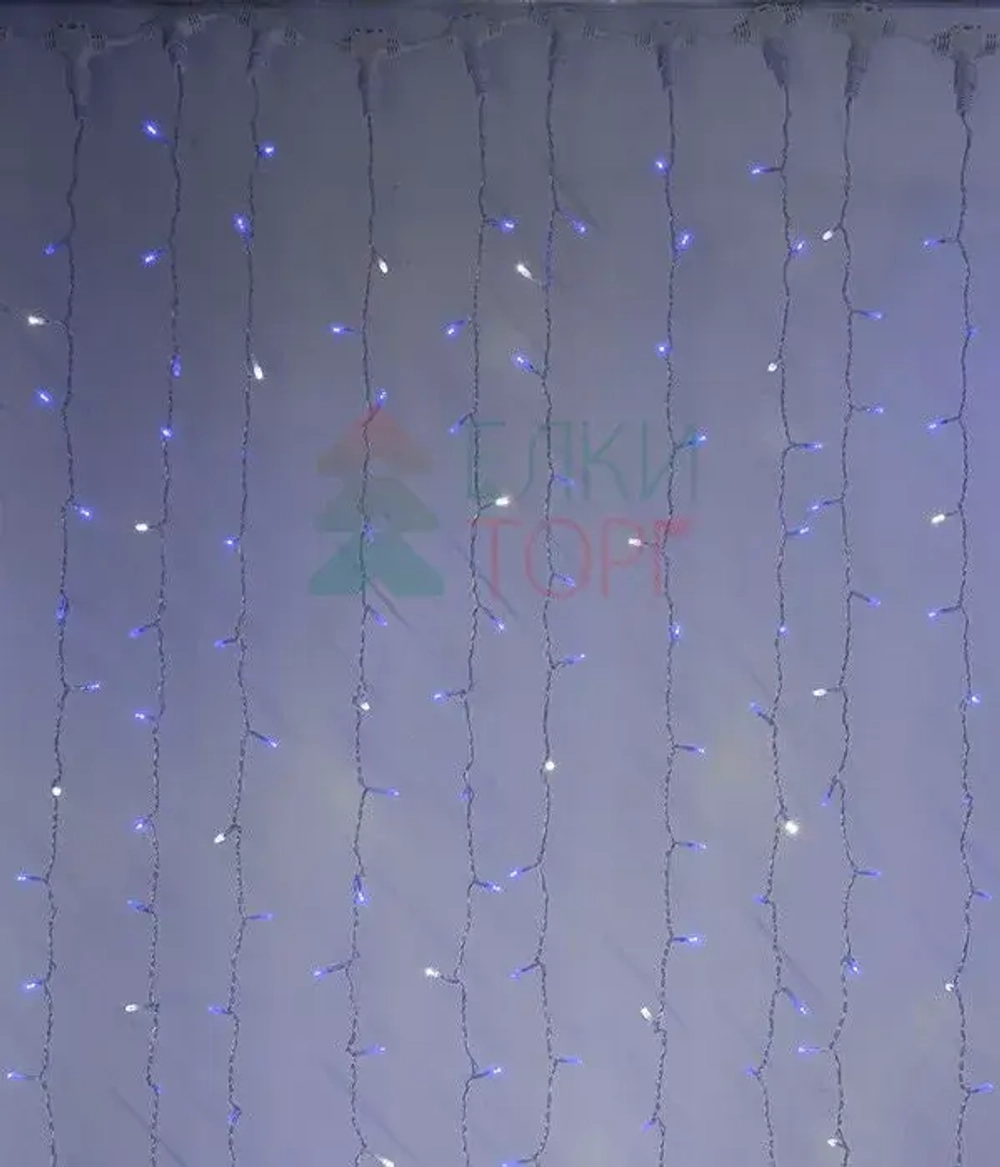 Светодиодный занавес с белым бликующим диодом 2*3 м, 220V., 600 синих LED ламп, прозрачный ПВХ, Beauty Led (PCL600BLW-10-2B)