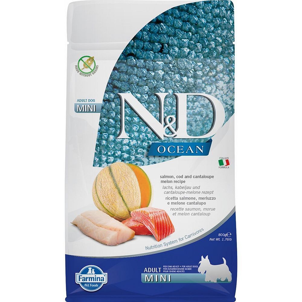 N&amp;D Ocean Adult Dog Mini Salmon, Codfish &amp; Cantaloupe Melon 800г