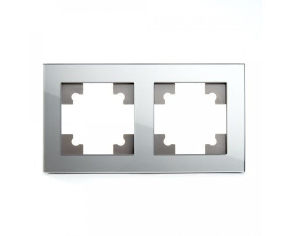 Рамка 2-местная, СТЕКЛО ГЛЯНЕЦ, серия Катрин, GFR00-7002-03, серебро, STEKKER 39532