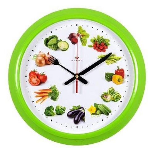 Часы 21 Bek настенные  3024-127 круг d=30см, корпус зеленый "Овощи" "Рубин"