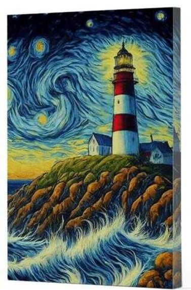Van Gogh 8 - Deniz Feneri Çizgili Yan Boyamalı Defter
