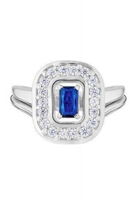 Кольцо сборное из серебра со вставками из выращенной синей шпинели и бесцветных фианитов
