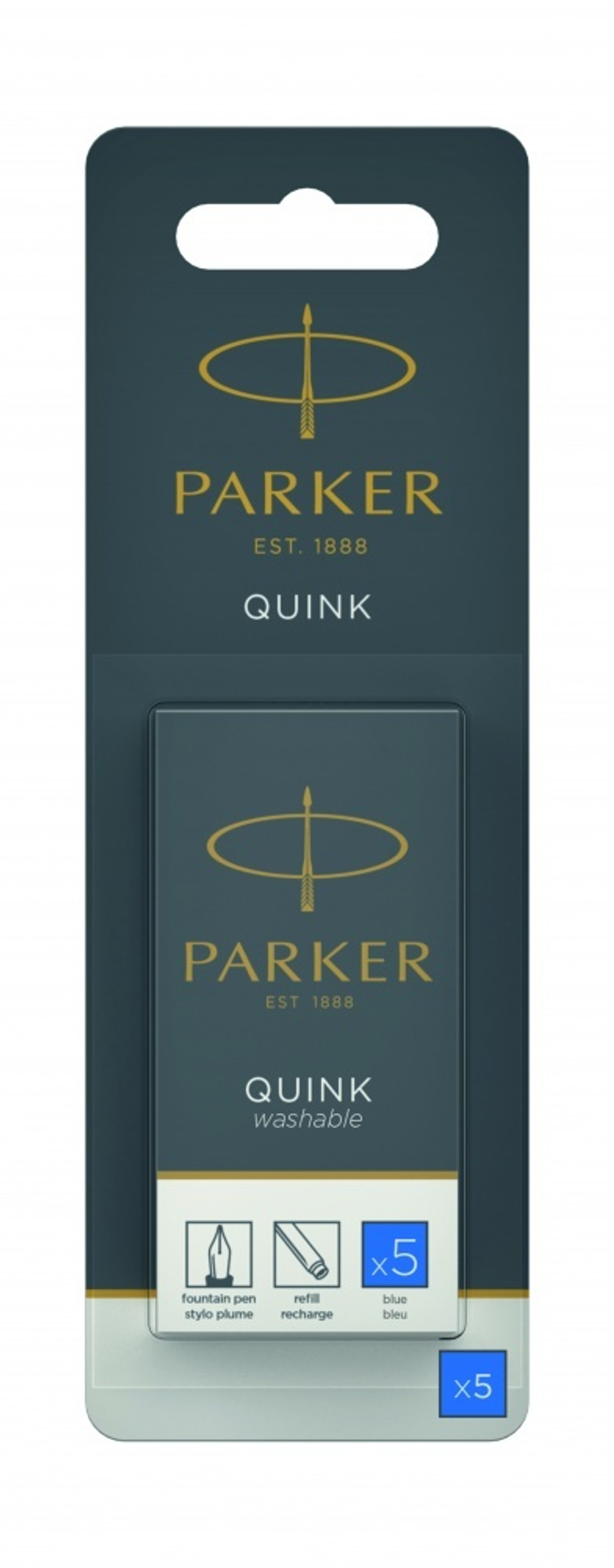 Картридж с смываемыми чернилами для перьевой ручки Parker "Cartridge Quink", Washable Blue, упаковка из 5 шт. в блистере