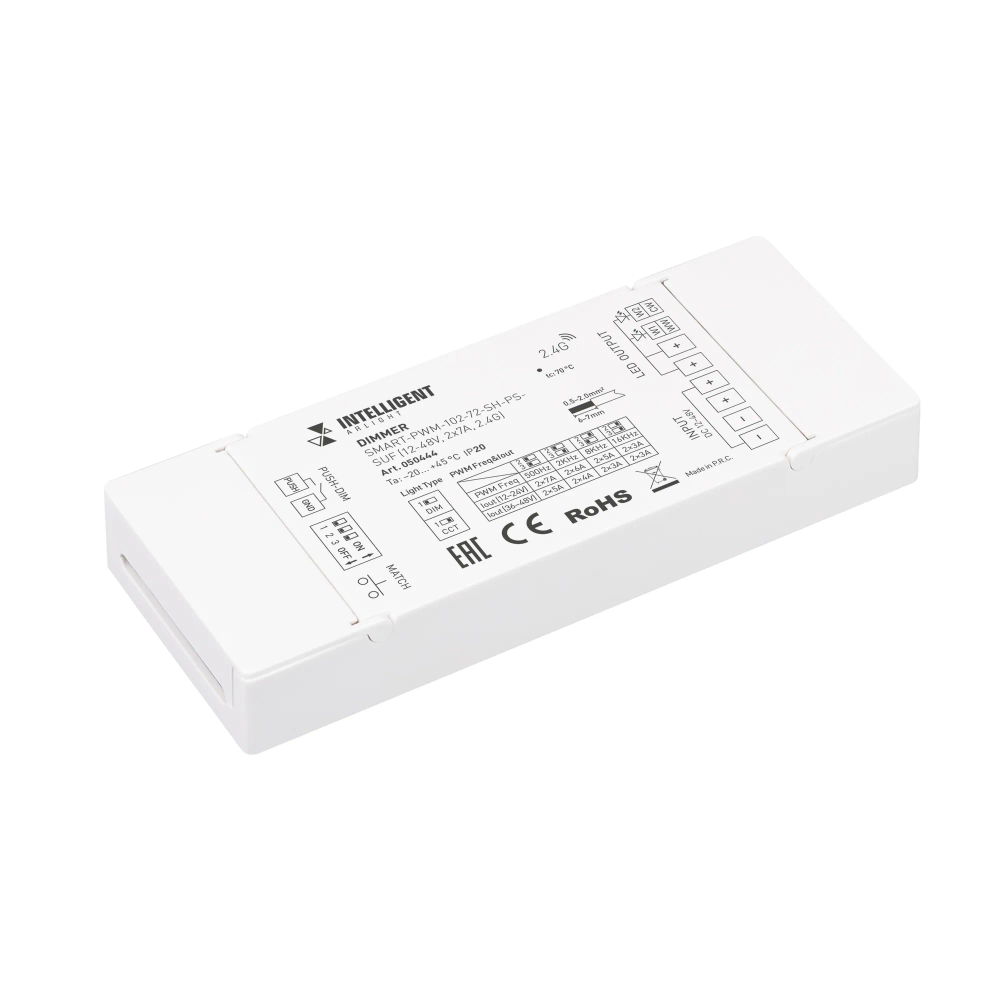 INTELLIGENT ARLIGHT Диммер SMART-PWM-102-72-SH-PS-SUF (12-48V, 2x7A, 2.4G) (IARL, IP20 Пластик, 5 лет) 050444