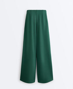 OYSHO Хлопковые широкие брюки-пике со складками, темно-изумрудный