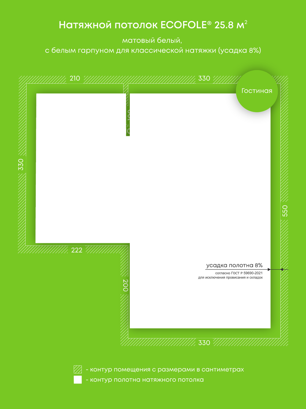 Матовый натяжной потолок 25.8 м2