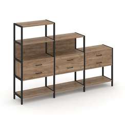 Shelf System Трехсекционный стеллаж четырех/трех/двухярусный с ящиками SN.STM-431 Дуб Табак/Металл Ч