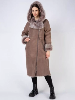 Дубленка зима натуральная с капюшоном длинная