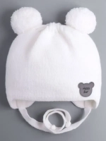 Шапка детская осенняя с завязками и помпонами