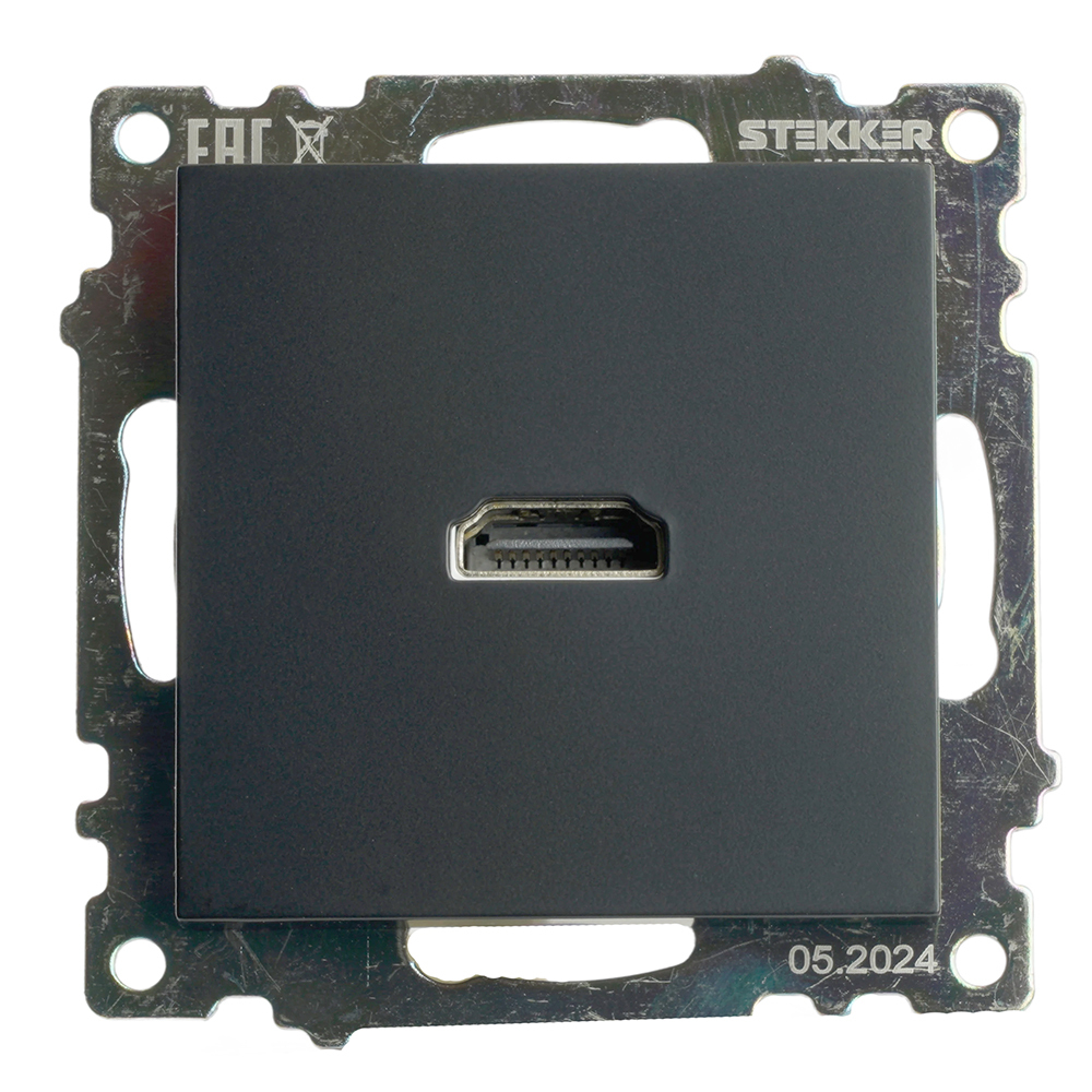 Розетка HDMI 2.1, Type A (механизм), STEKKER GLS00-7118-05, серия Катрин, черный 50062