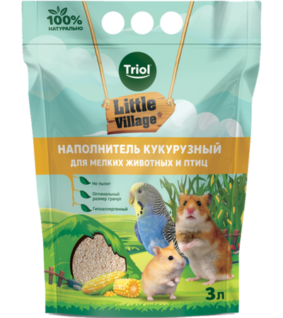 Наполнитель кукурузный для мелких животных и птиц, 3л, серия Little Village, Triol