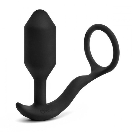 Черная анальная вибропробка с эрекционным кольцом b-Vibe Vibrating Snug & Tug M BV-032-BLK