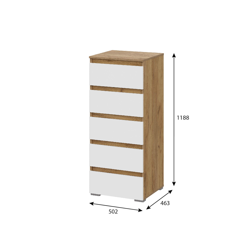 Люмо Комод КМ 03 (5 ящиков) дуб крафт золотой/белый, кашемир