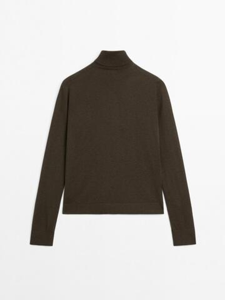 Massimo Dutti Свитер из смесовой шерсти с высоким воротником, зеленоватый