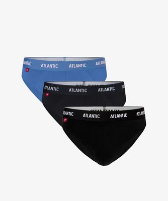 Мужские трусы слипы спорт Atlantic, набор 3 шт., хлопок, светло-голубые + графит + черные, 3MP-128