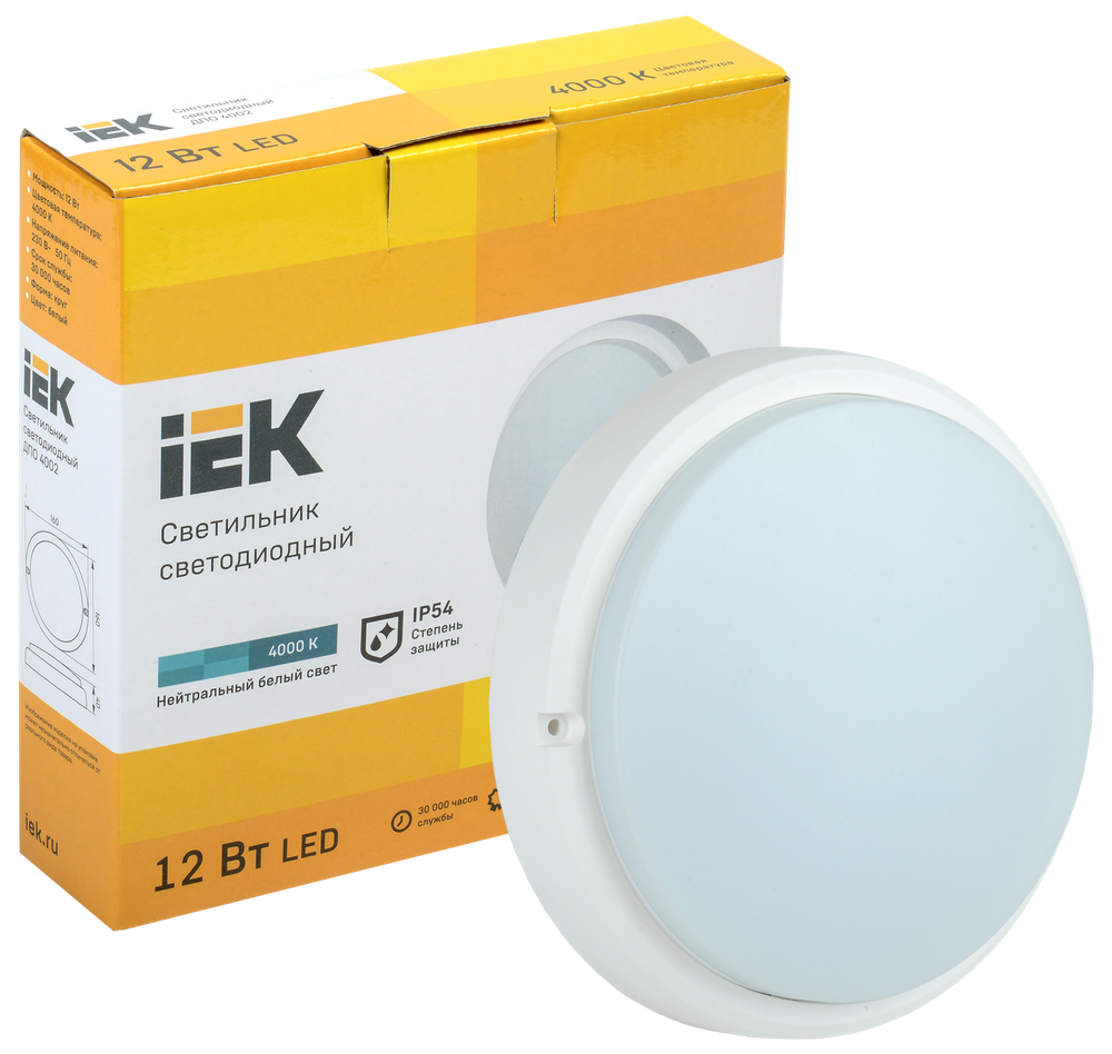 Светильник светодиодный ДПО 4002 12Вт IP54 4000K круг белый пластик IEK