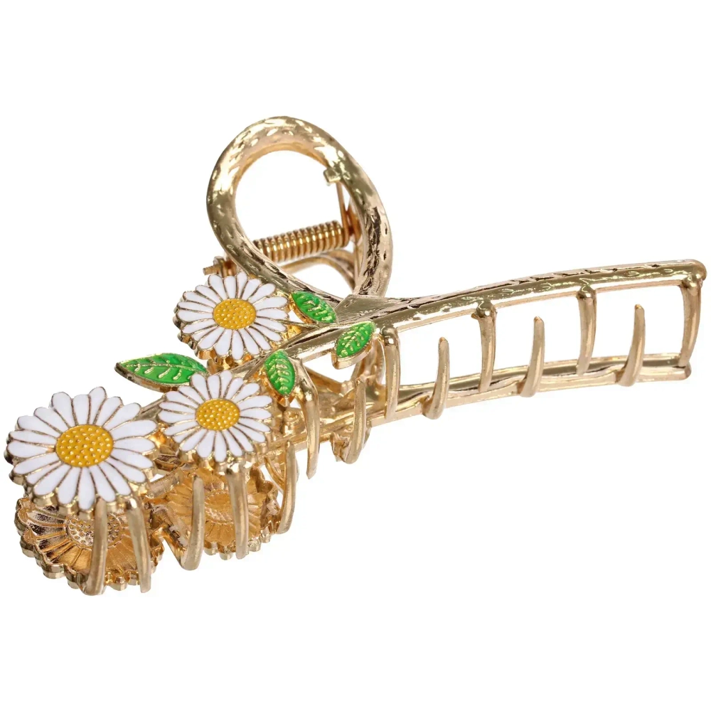 Заколка-краб для волос «AKS - DesignPRO», ромашки, цвет золото и хром, 11*5см