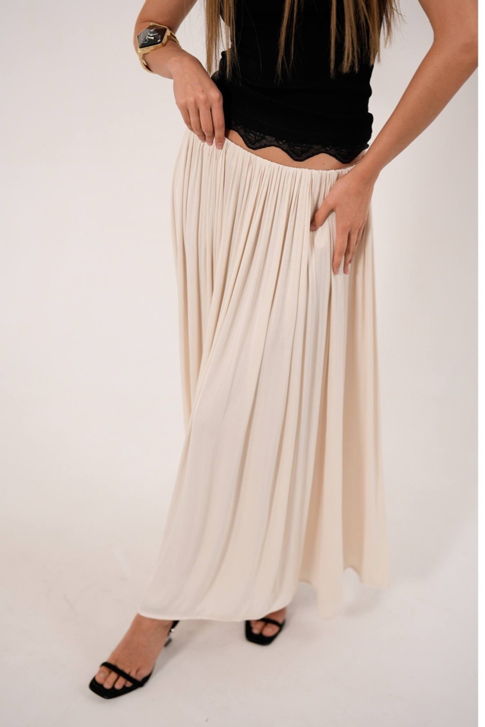 Юбка из модала со складками в миди длине