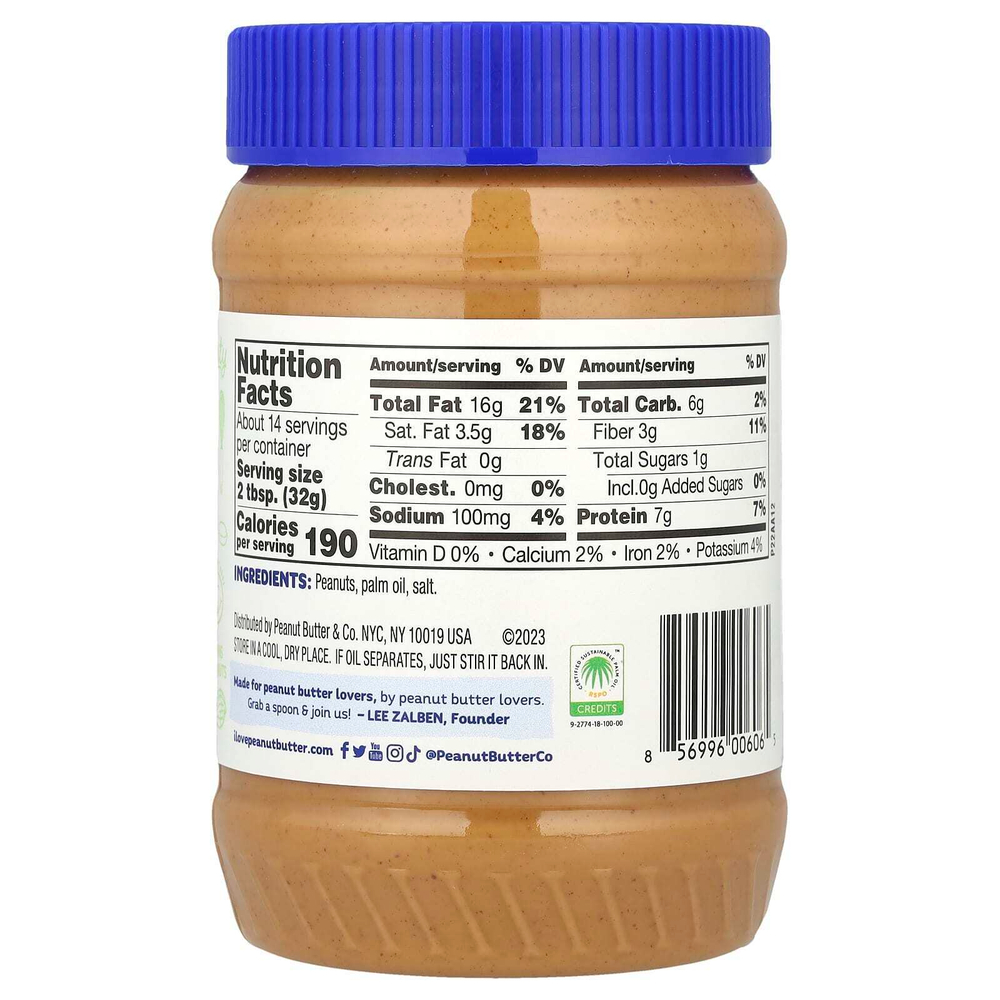 Peanut Butter & Co., Simply Smooth, арахисовая паста, без добавления сахара, 454 г (16 унций)