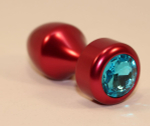 Красная анальная пробка с голубым кристаллом - 7,8 см.
