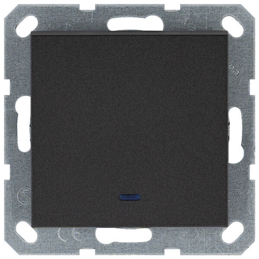 Выключатель одноклавишный со светодиодом 10A 250V~ с накладкой, цвет Антрацит