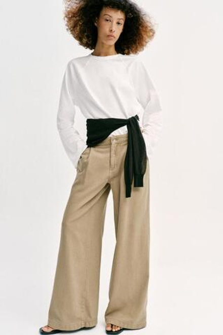 ZARA ДЖИНСЫ Z1975 WIDE LEG С ВЫСОКОЙ ПОСАДКОЙ И ЗАЩИПАМИ, ПЕСОЧНЫЙ