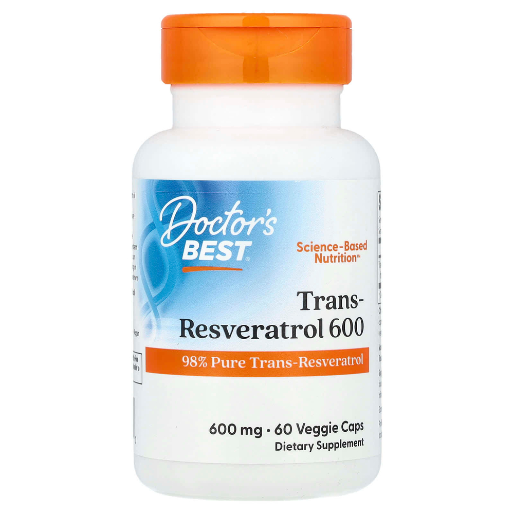 Doctor's Best, высокоэффективный транс-ресвератрол 600, 600 мг, 60 вегетарианских капсул
