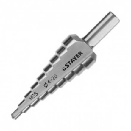 Сверло STAYER "MASTER" ступенчатое по сталям и цвет.мет., d=4-20мм, 9ступ.d 4-20, L-75 мм, хв. 8мм.