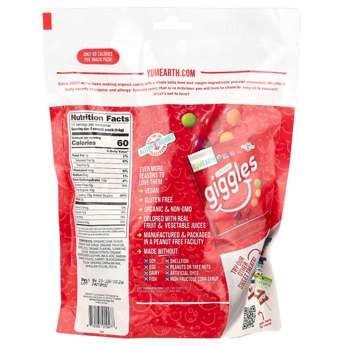 YumEarth, Organic Giggles, жевательные конфеты, 10 пакетиков, 14 г (0,5 унции)