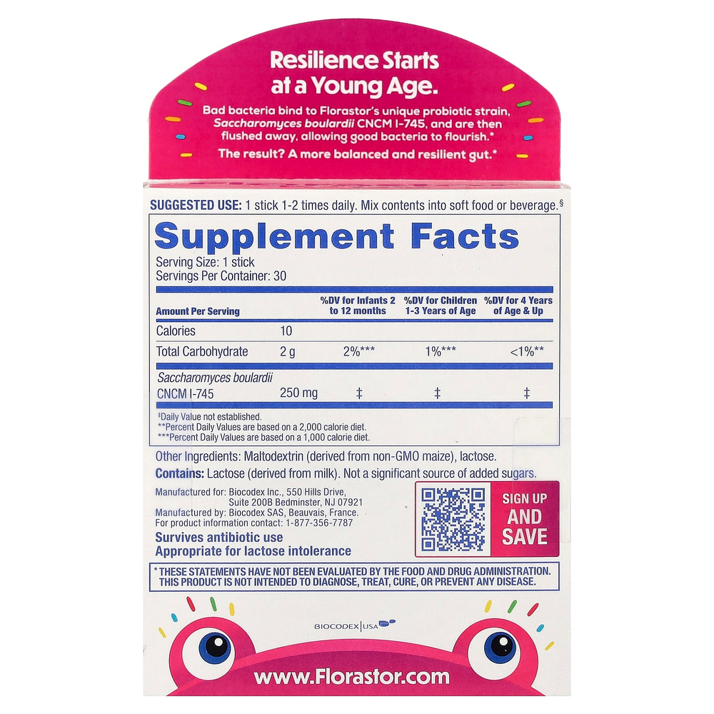 Florastor, Kids® Probiotic Supplement Powder, 30 Sticks