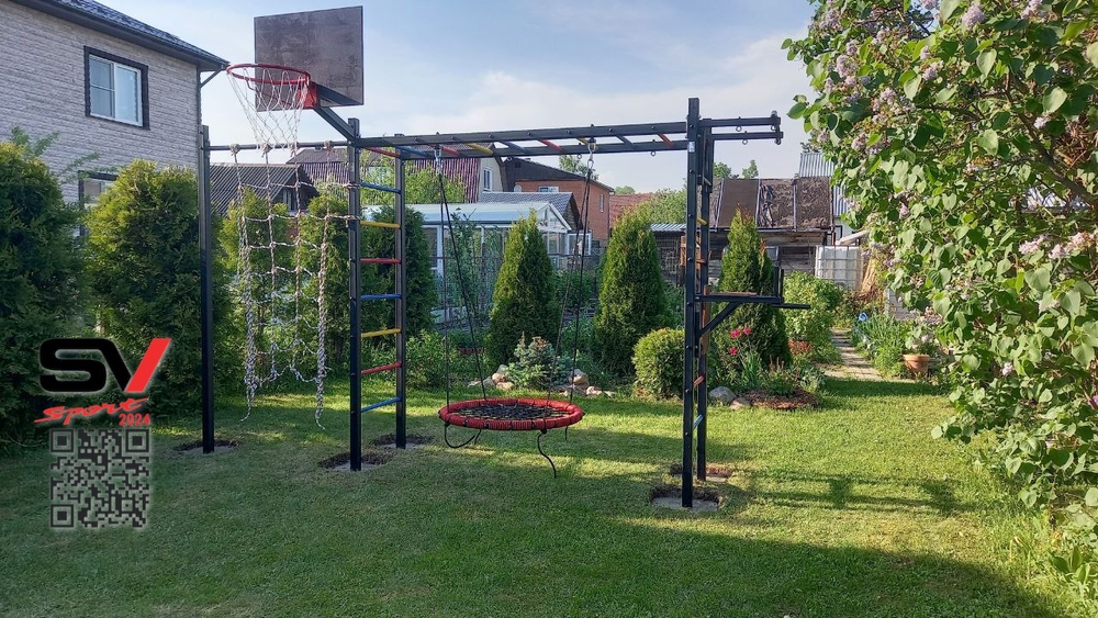 Монтаж уличной шведской стенки Sv Sport Рукоход (5 вертикальных столбов)