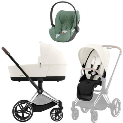 Коляска 3 в 1 Cybex Priam IV Chrome Brown complete и автокресло Cloud T i-Size Leaf Green Plus Off White