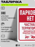 Табличка для частной территории "Парковки нет, частная территория", на дом, для участка, организаций, предупреждающая, 40х30 см, Silver Plane x Айдентика Технолоджи