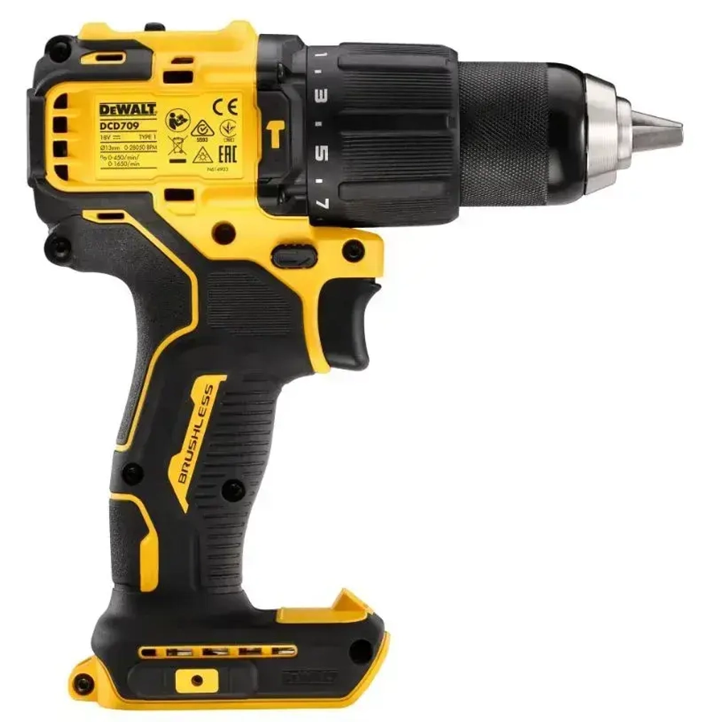 Ударная дрель-шуруповерт DEWALT DCD709D2T, 18 В, 1650 об/мин, 28050 уд/мин, с 2 АКБ 2 Ач и ЗУ, в кейсе