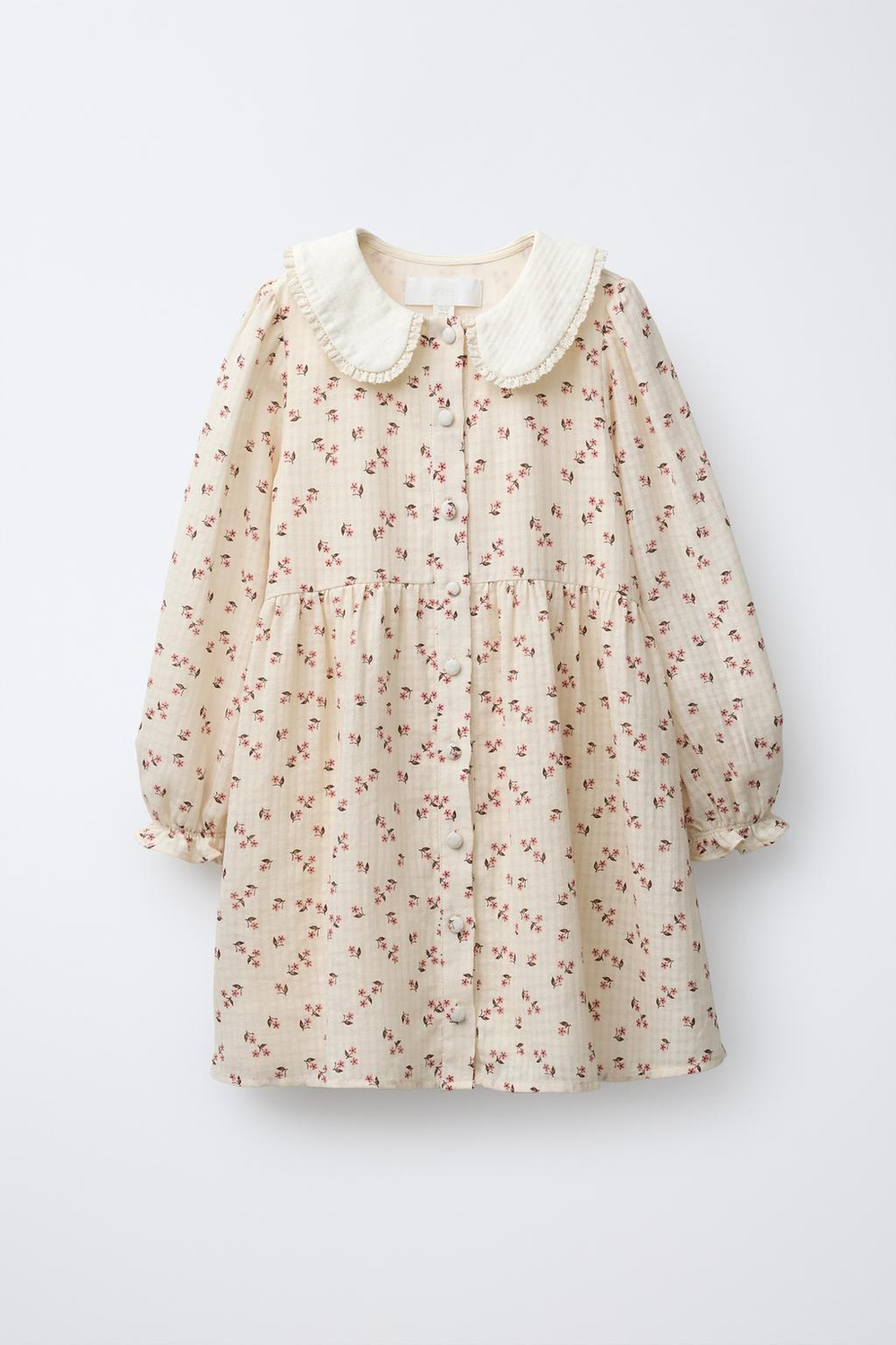 ZARA ПЛАТЬЕ С ЦВЕТОЧНЫМ ПРИНТОМ И КОНТРАСТНЫМ ВОРОТНИКОМ, ЭКРЮ