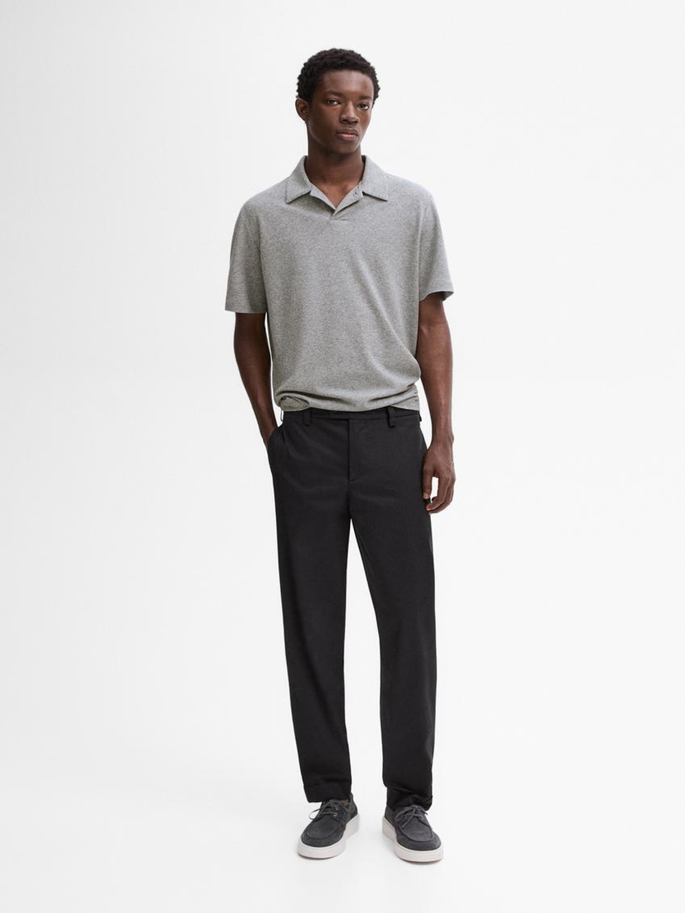 Massimo Dutti Поло из 100% хлопка с деталью из мулине, серый меланжевый