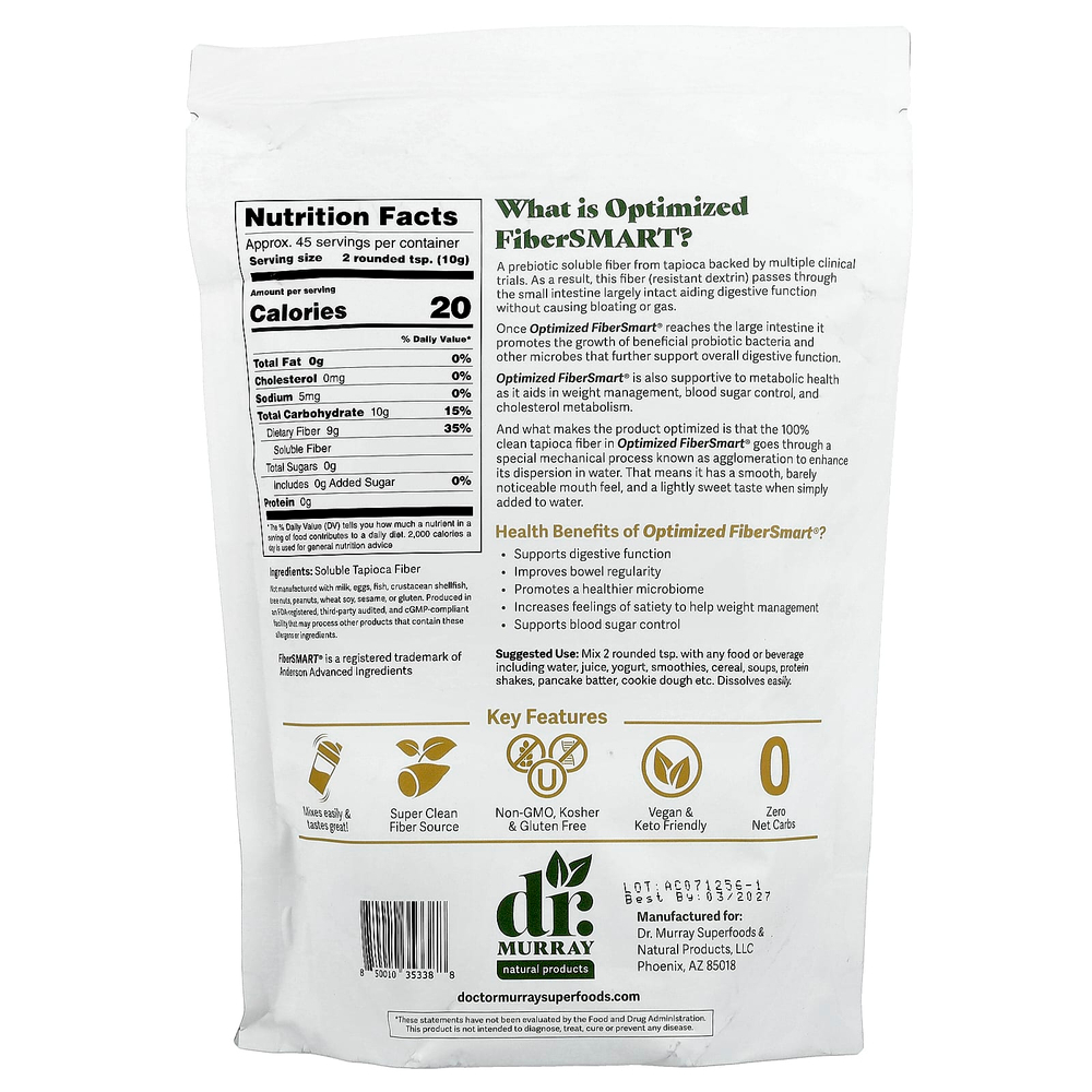 Dr. Murray's, Пребиотик, оптимизированная растворимая тапиоковая клетчатка FiberSMART®, 454 г (16 унций)