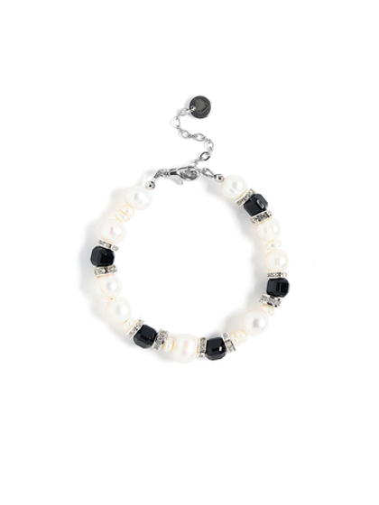 Браслет "Pearl charm" с черным агатом Silver
