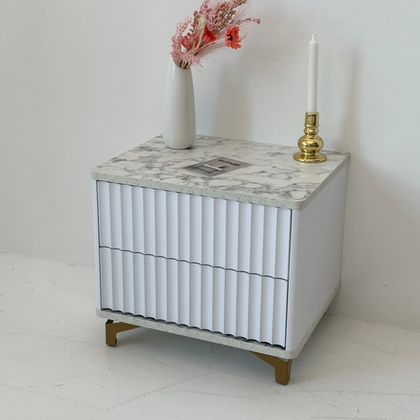 Тумба прикроватная на ножках с ящиками ROYAL 5003 эко (Мрамор Каррара-Золото)