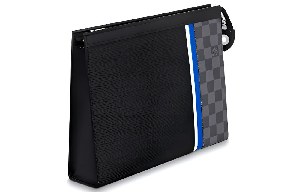 LOUIS VUITTON Leather Handheld Toiletry Bag Medium Men"s Black