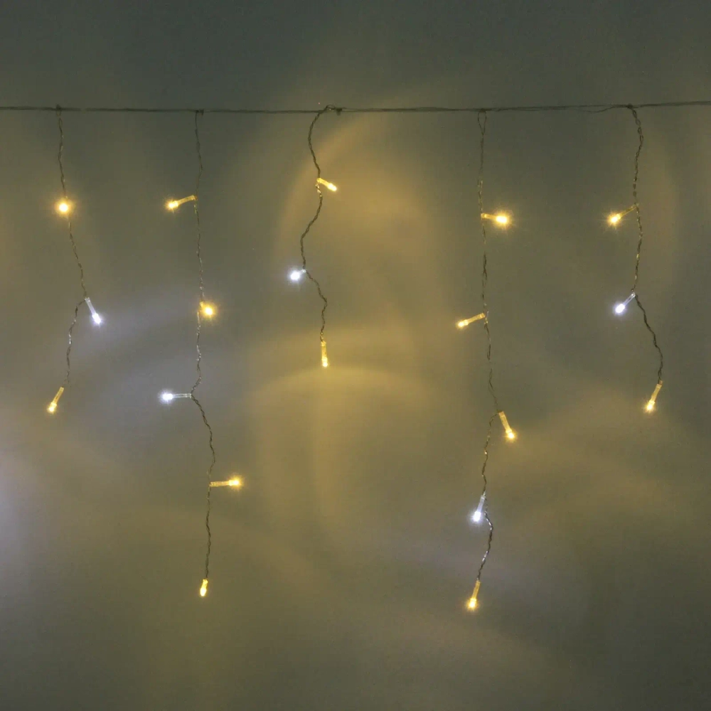 Гирлянда для дома БАХРОМА «Мерцание» ш1,5м* в30/50 см 48 ламп LED, прозрачн.пров, авторежим, IP-20, Теплый белый/Белое мерцание