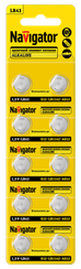 Батарейка Navigator LR43/AG12/LR1142 1,5V упаковка 10шт 41597