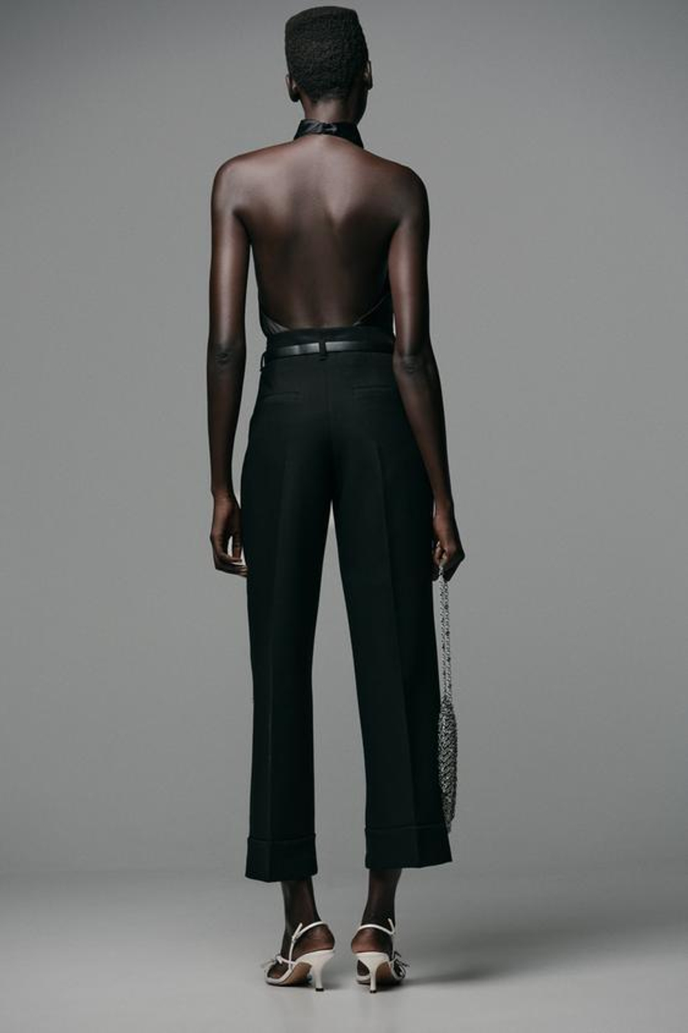 ZARA БРЮКИ С ОТВОРОТАМИ И РЕМНЕМ, ЧЕРНЫЙ