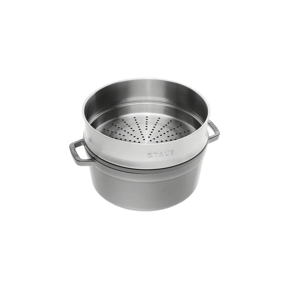 STAUB Чугунная кастрюля Cocotte 24 см 3,8 л со вставкой-пароваркой графит