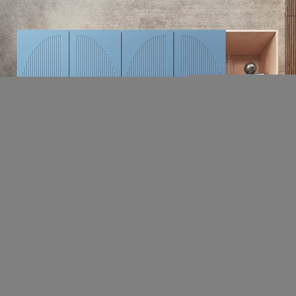 Шкаф Агератум МДФ четырехсекционный с стеллажом в синей эмали - Дуб молочный 8622  230*50*240