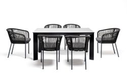 "Венето" обеденная группа на 6 персон со стульями "Марсель", каркас темно-серый, роуп темно-серый