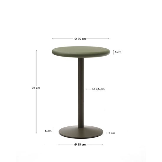 Уличный стол Esilda зелёный из цемента и стали со столешницей Ø70 см